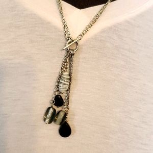 Silvertone toggle closure convertible necklace